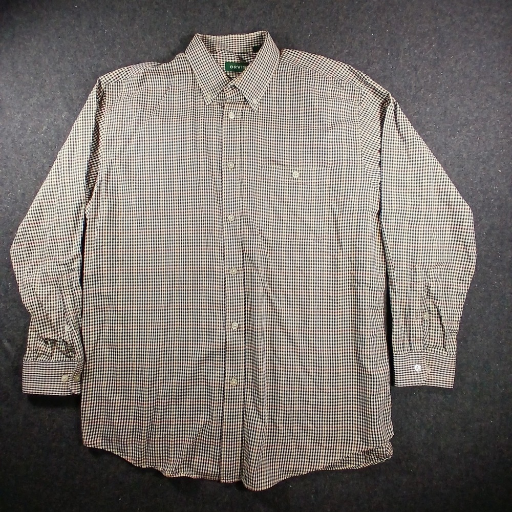 Orvis Button Down Shirt Mens XL Multicolor Micro Check Plaid Long Sleeve